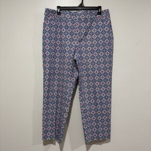 Charter Club Cotton Blend Newport Slim Crop Blue Pattern Pants Womens Size 14